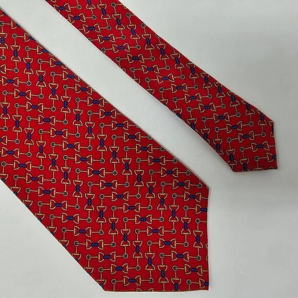 ARTEMIO ITALIANI ITALY SILK TIE RED BLUE GOLD HORSE BIT PATTERN SMOOTH 3.75" - Picture 1 of 2